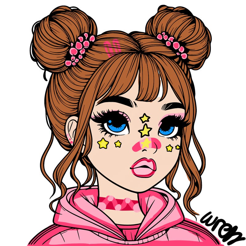 realistic girl with space buns
