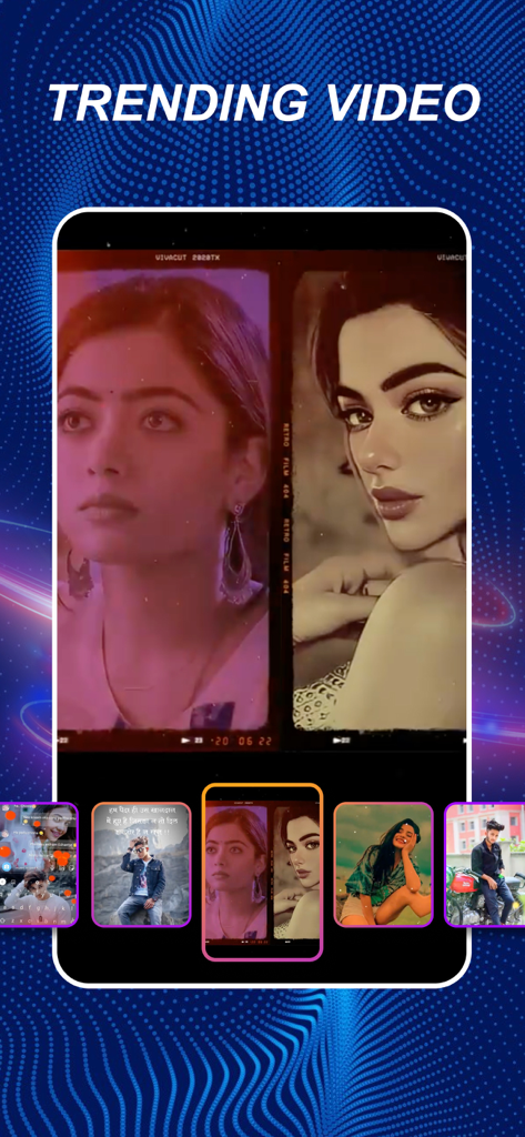 mAst - Short Video Maker App - Interface of mAst app showing trending short video templates with artistic filters and effects.