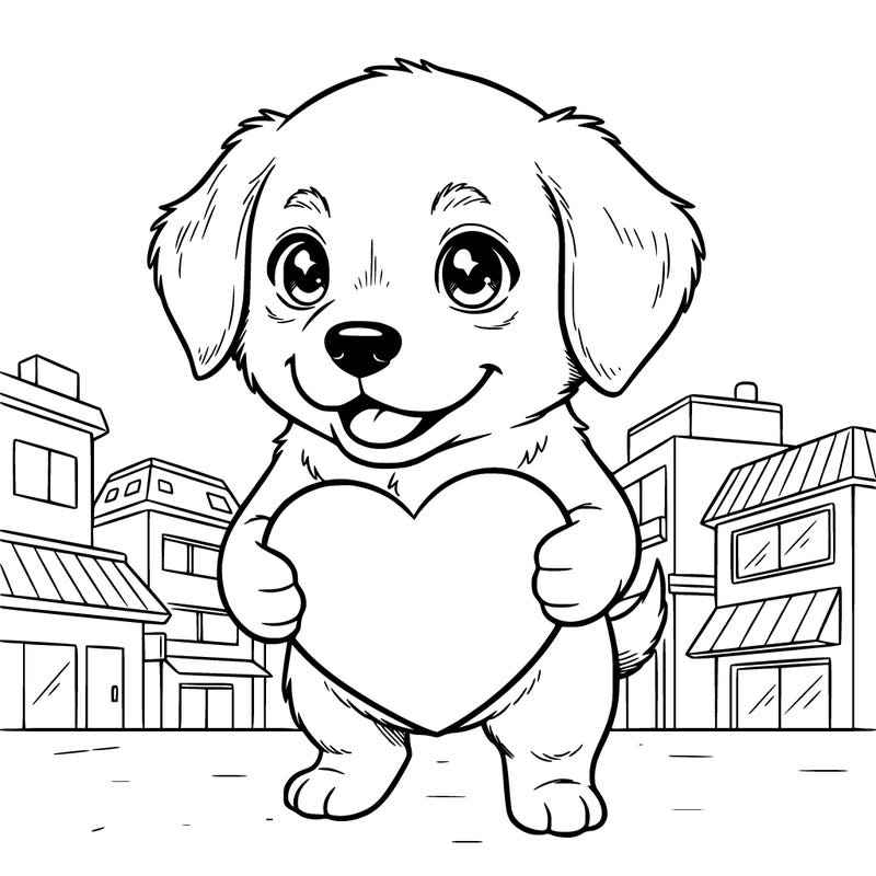 puppy holding a heart