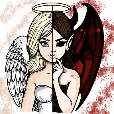 realistic angel half demon