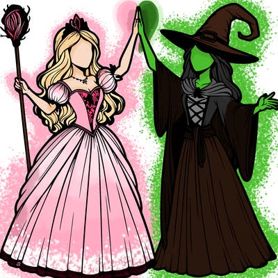 detailed realistic split of a princess and a witch