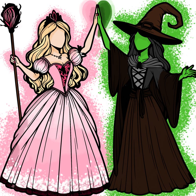 detailed realistic split of a princess and a witch