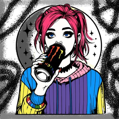 realistic girl drinking monster energy drink