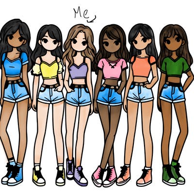 a group of girls wearing crop tops and shorts