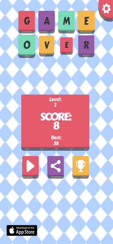 Maths Genius ! - Maths Genius app game over screen displaying level, current score, and personal best.