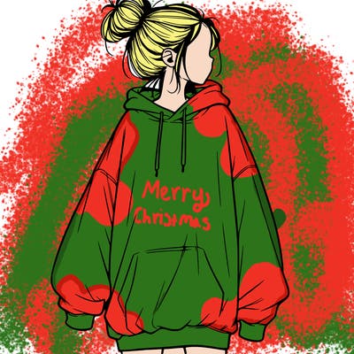 realistic girl with a oversized sweatshirt on and a bun