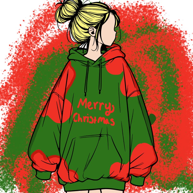 realistic girl with a oversized sweatshirt on and a bun