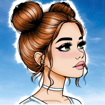 realistic girl with buns on the top of her head