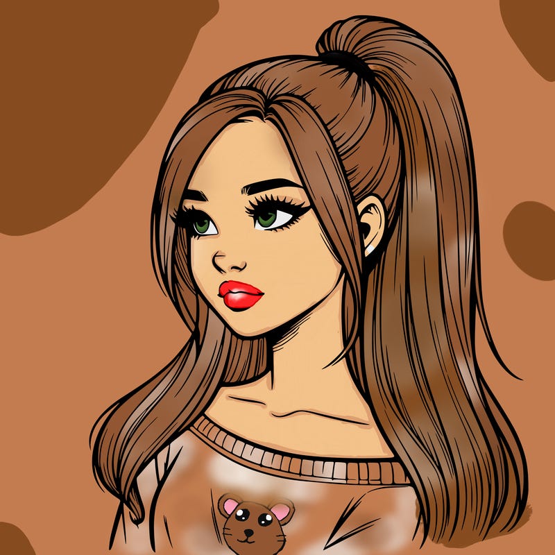 realistic girl with a high ponytail