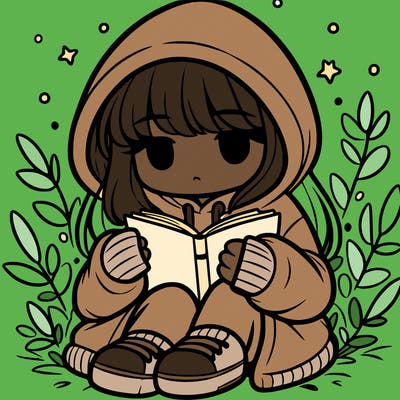 girl in oversized hoodie reading a book