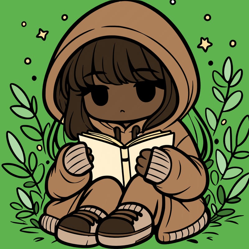 girl in oversized hoodie reading a book