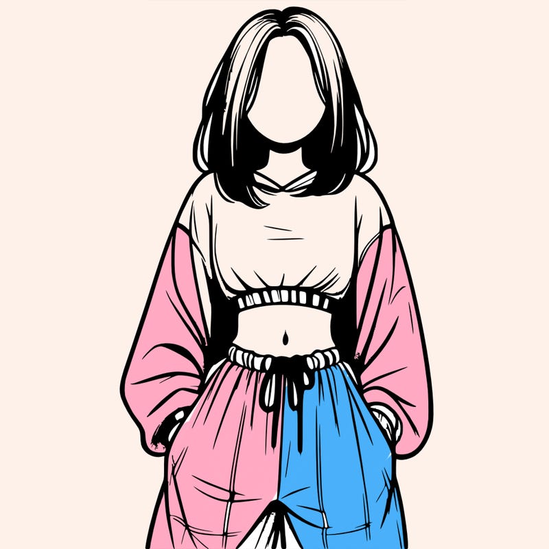 realistic girl faceless with baggy pants and a crop top