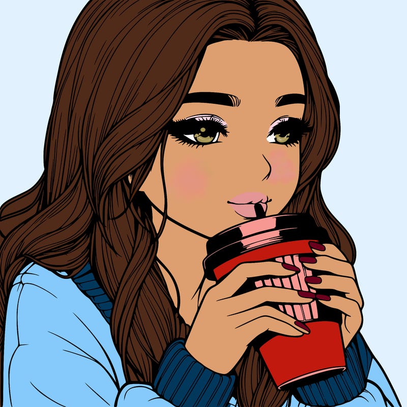 realistic girl drinking coffee