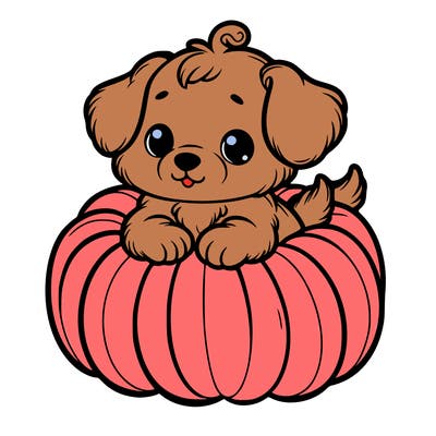 cute little puppy in a pumpkin