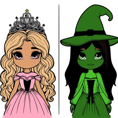 two realistic girls one princess one witch
