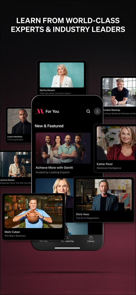 MasterClass: Online Classes - MasterClass app display featuring world class instructors and industry leaders for expert led online courses