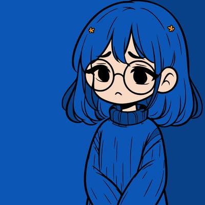 sad girl with glasses in a sweater