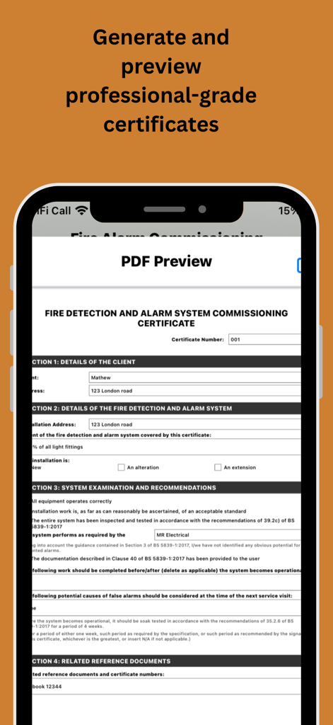 Lux Meter Pros - Lux Meter Pros 모바일 애플리케이션 내의 전문 화재 경보기 시동 인증서 미리 보기
