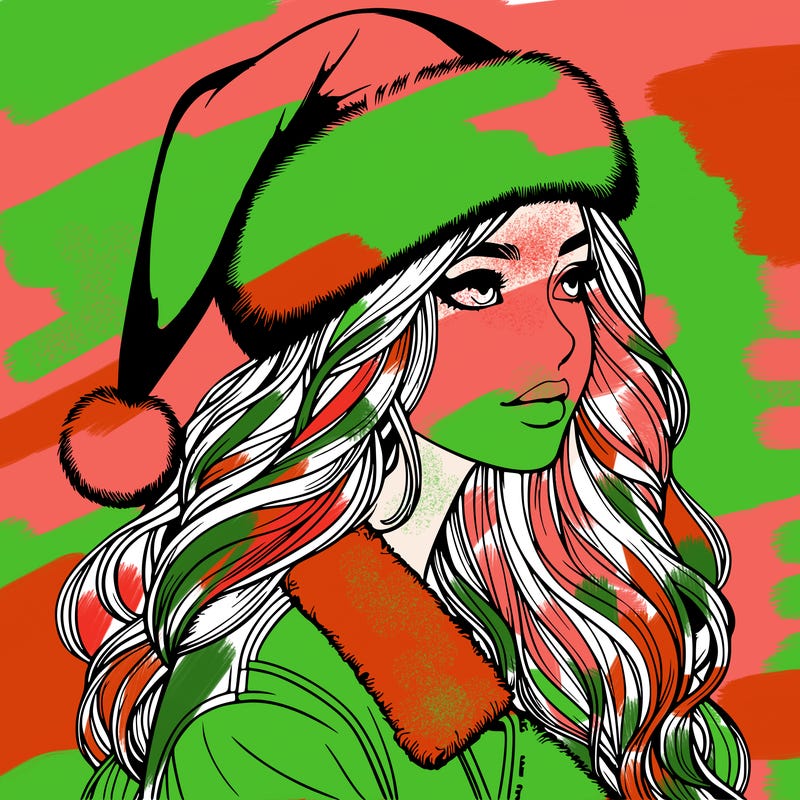 realistic girl in santa hat