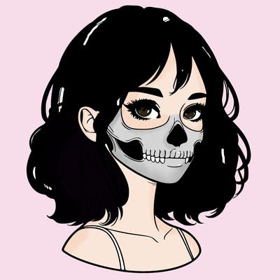 realistic girl with skull