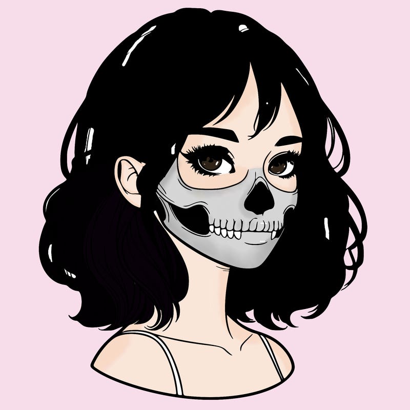 realistic girl with skull