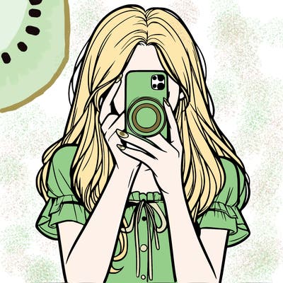 a realistic girl holding her phone taking pictures