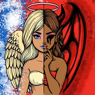 realistic angel half demon