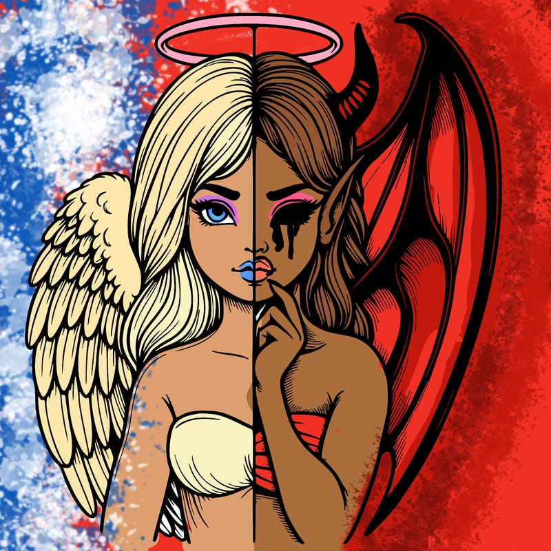 realistic angel half demon