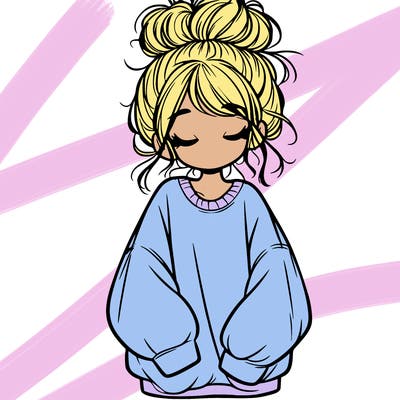 girl with baggy sweatshirt and messy bun