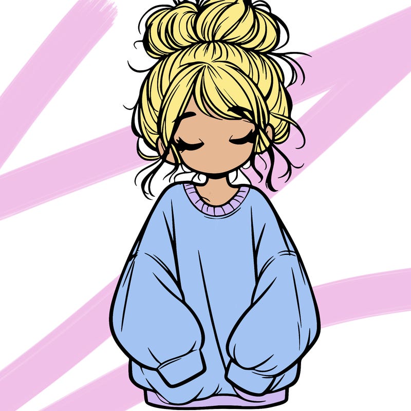 girl with baggy sweatshirt and messy bun