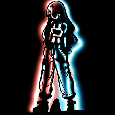 girl in baggy pants crop top and long hair