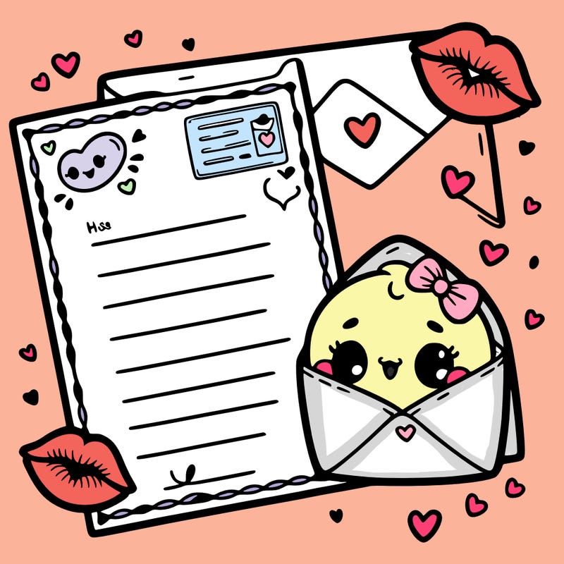 letter card, and kisses, for valentine day