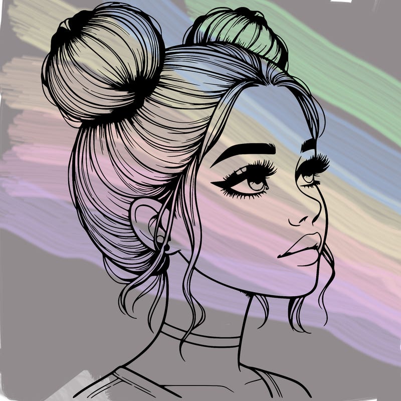 realistic girl with buns on the top of her head