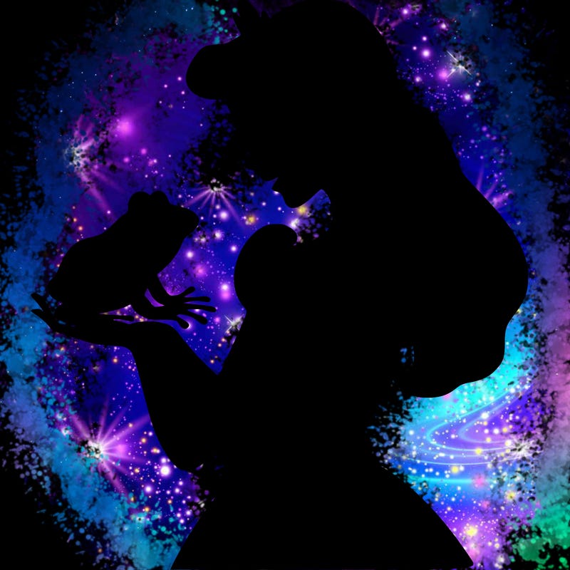 a shadow of a princess holding a frog realistic