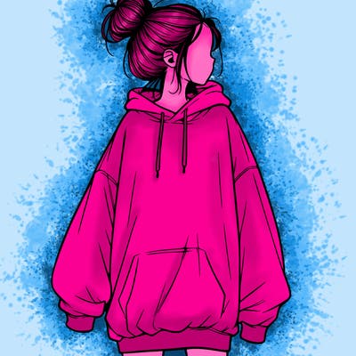 realistic girl with a oversized sweatshirt on and a bun