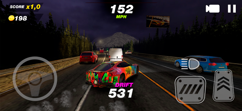 Street Racing: Car Battle - A colorful sports car drifting on a night highway in the Street Racing Car Battle game.