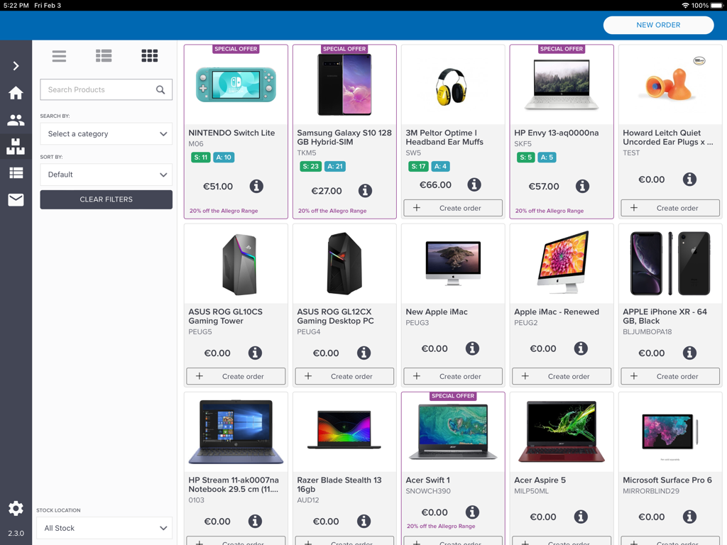 SalesRep by Aphix - SalesRep by Aphix digital product catalog on iPad showing electronics inventory and pricing