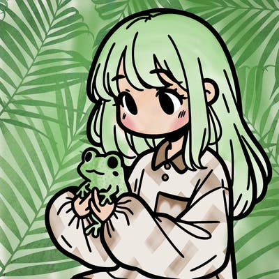 girl with long hair and a oversized shirt. and she is holding a frog