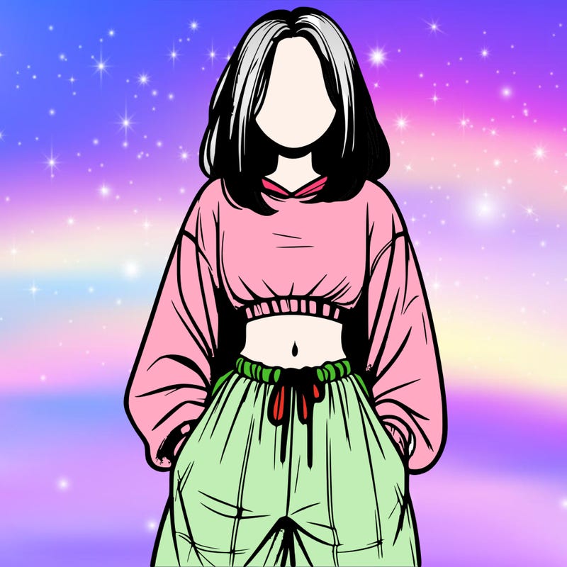 realistic girl faceless with baggy pants and a crop top