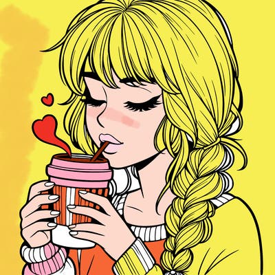 realistic girl drinking coffee