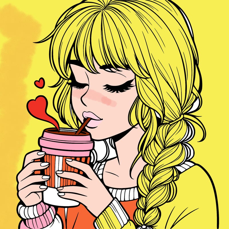 realistic girl drinking coffee