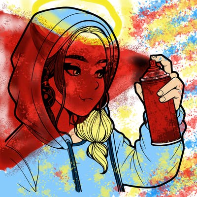 a realistic girl, spray painting