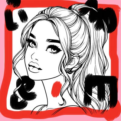 realistic girl with a ponytail on her hair and lips