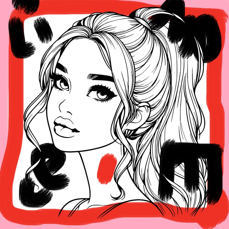 realistic girl with a ponytail on her hair and lips