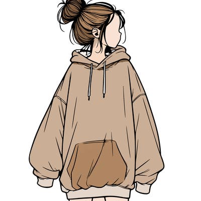 realistic girl with a oversized sweatshirt on and a bun