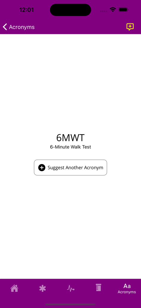 Master Anesthesia - Master Anesthesia app screen showing the medical acronym 6MWT defined as 6-Minute Walk Test