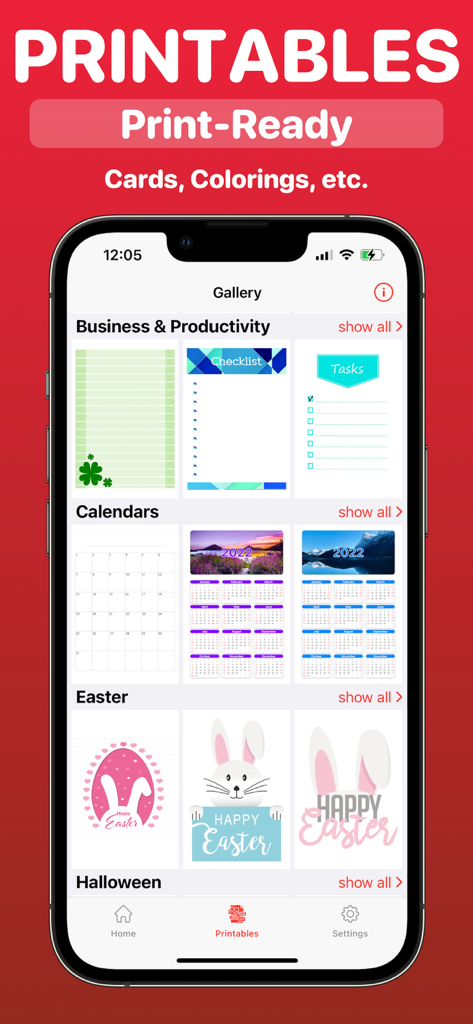 Air Printer: Scan & Print PDF - Gallery of print ready templates for business calendars and holidays in the Air Printer app