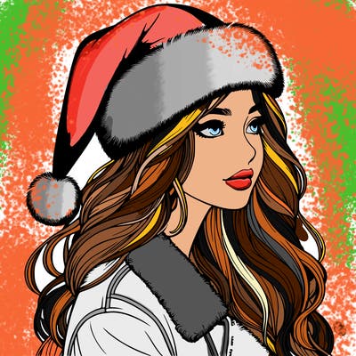 realistic girl in santa hat