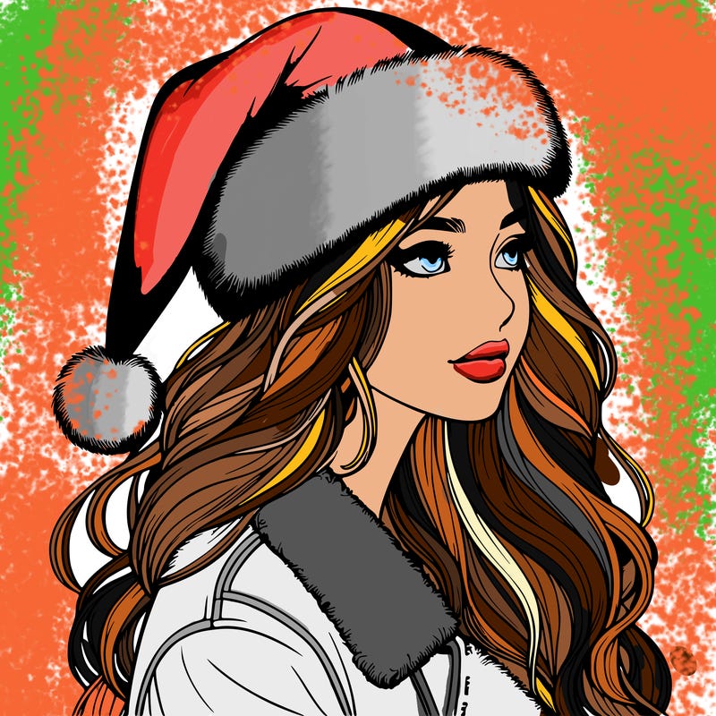 realistic girl in santa hat