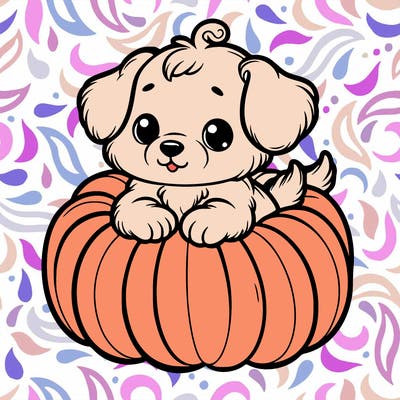 cute little puppy in a pumpkin